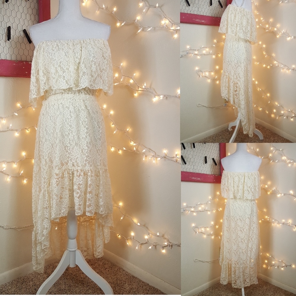 Like New! Elan Cream Strapless Lace High-Lo Dress